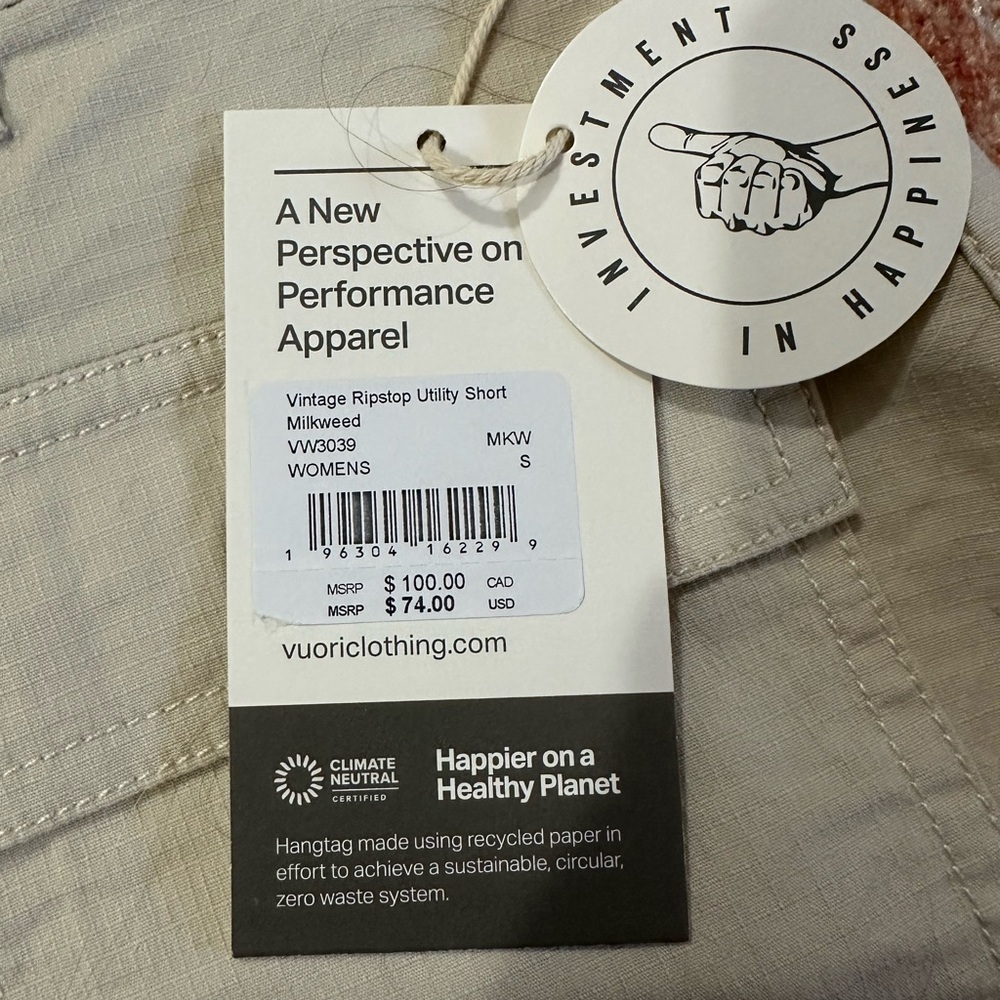 NWT Vuori Vintage Ripstop Utility Short Milkweed Sz small organic cotton VW3039 - Picture 4 of 8